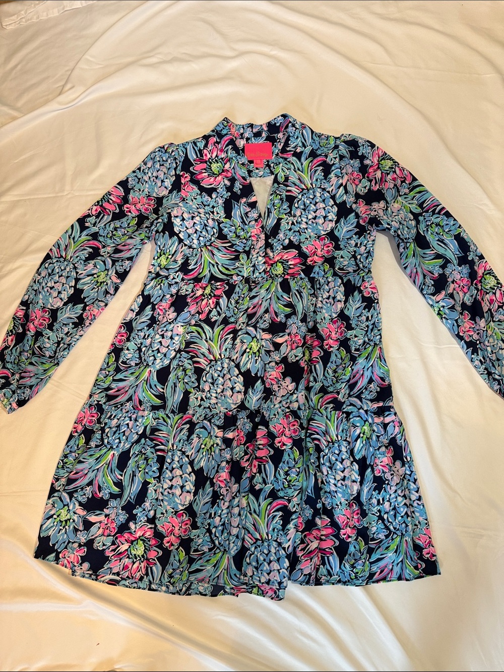 Floral Navy Long Sleeve Tunic Dress - Pink & Blue Floral Winona